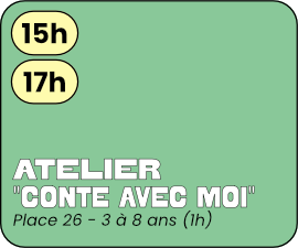 15h00 et 17h00 Atelier Conte avec moi avec Place 26, 3 à 8 ans - durée 1h